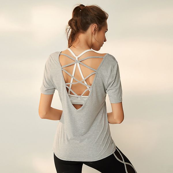 women's short sleeve athletic sport t shirts backless strappy gym shirt women yoga workout running shirt x346b, White;red
women's short sleeve athletic sport t shirts backless strappy gym shirt women yoga workout running shirt x346b, White;red