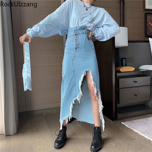 rockulzzang high waist midi long ripped furry tassel hem denim skirt streetwear korean women harajuku summer jeans a-line, Black
rockulzzang high waist midi long ripped furry tassel hem denim skirt streetwear korean women harajuku summer jeans a-line, Black
