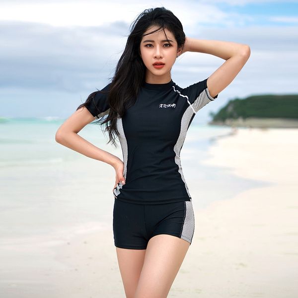 split women's short-sleeved boxer swimsuit conservative belly covering slimming sun protection quick-drying spring swimsuit, Black
split women's short-sleeved boxer swimsuit conservative belly covering slimming sun protection quick-drying spring swimsuit, Black