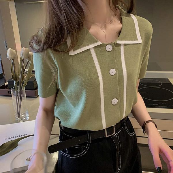 avocado green ice silk knitwear women's 2020 t- new loose short-sleeved shirt polo shirt matcha green t-shirt, White
avocado green ice silk knitwear women's 2020 t- new loose short-sleeved shirt polo shirt matcha green t-shirt, White