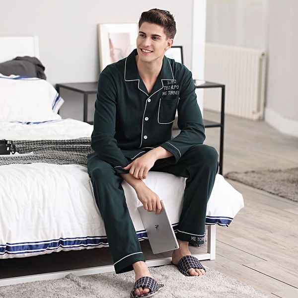 fashion men's lapel night-suit solid color sleepwear man's blackish green autumn pajamas set all cotton comfy homecloth, Black;brown
fashion men's lapel night-suit solid color sleepwear man's blackish green autumn pajamas set all cotton comfy homecloth, Black;brown