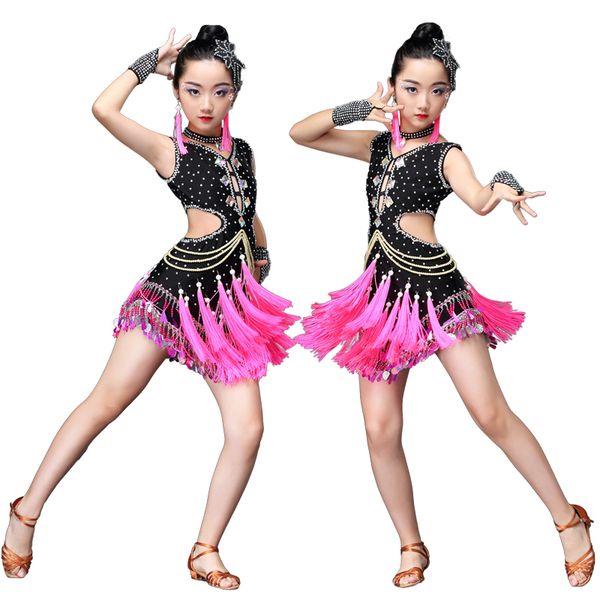 fringe girls professional competition latin dance dress black ballroom dance costume modern clothes stage party festival, Black;red
fringe girls professional competition latin dance dress black ballroom dance costume modern clothes stage party festival, Black;red