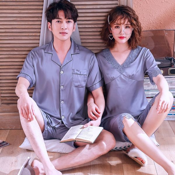 lovers' home clothes men's clothing pajamas women's ice silk thin silk short-sleeved pajamas large size suit, Blue;red
lovers' home clothes men's clothing pajamas women's ice silk thin silk short-sleeved pajamas large size suit, Blue;red