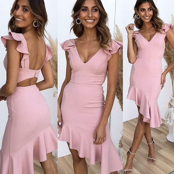 2020 summer women dress backless v neck ruffles irregular hollow out dresses elegant package hips slim casual dress vestido
2020 summer women dress backless v neck ruffles irregular hollow out dresses elegant package hips slim casual dress vestido
