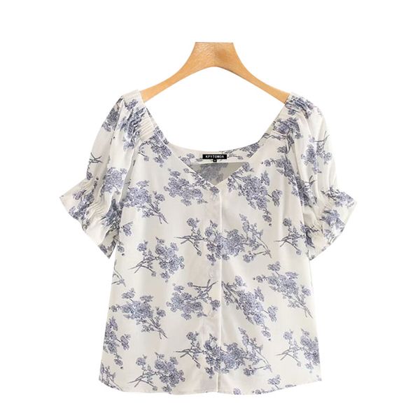 women's blouses & shirts women 2021 fashion floral print button-up vintage v neck short sleeve female blusas chic, White
women's blouses & shirts women 2021 fashion floral print button-up vintage v neck short sleeve female blusas chic, White