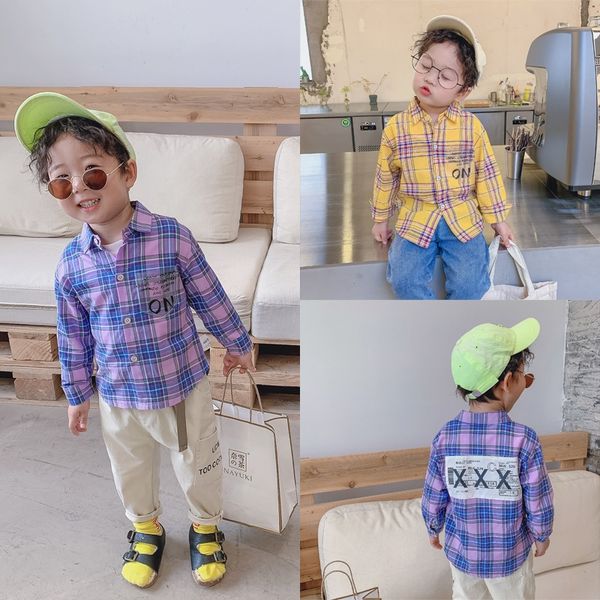 clothing season 20 new children's plaid girls korean children's clothing shirt style lettered shirt a041, White;black 
clothing season 20 new children's plaid girls korean children's clothing shirt style lettered shirt a041, White;black