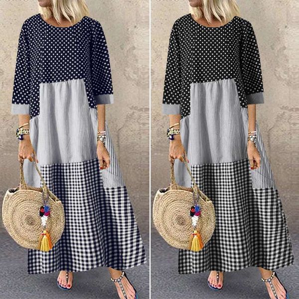 women striped printed casual dresses zanzea three quarter sleeve maxi sundress bohemian vestidos o-neck robe femme plus size 5xl, Black;gray
women striped printed casual dresses zanzea three quarter sleeve maxi sundress bohemian vestidos o-neck robe femme plus size 5xl, Black;gray