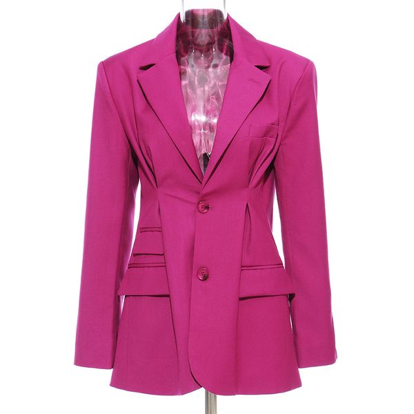 women's suits & blazers women chic ruched blazer spring autumn high waist tunic coat, White;black