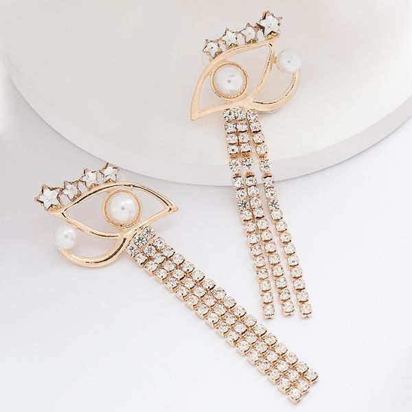 sale alloy diamond inlaid pearl five-pointed star long tassel earrings new earring, Golden
sale alloy diamond inlaid pearl five-pointed star long tassel earrings new earring, Golden