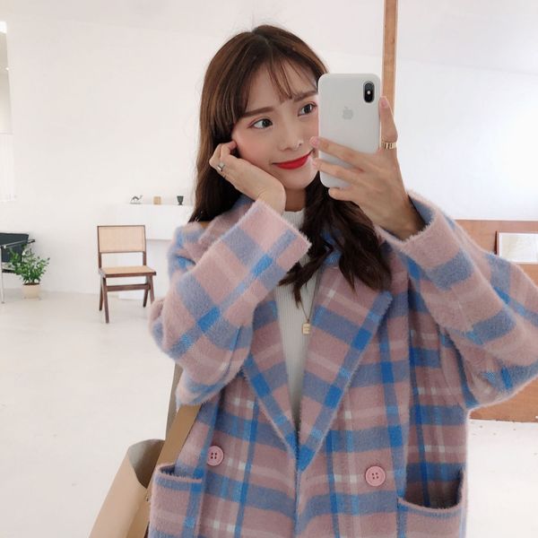 women's wool & blends long coat mink-like plaid jacket female 2021 spring winter immortal sweater loose knitted cardigan overcoat wide-, Black
women's wool & blends long coat mink-like plaid jacket female 2021 spring winter immortal sweater loose knitted cardigan overcoat wide-, Black