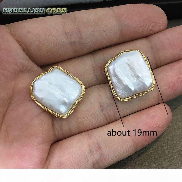 2018 new style design hand made winding elegant baroque pearl golden color flat block square real natural pearls stud earrings, Golden;silver
2018 new style design hand made winding elegant baroque pearl golden color flat block square real natural pearls stud earrings, Golden;silver