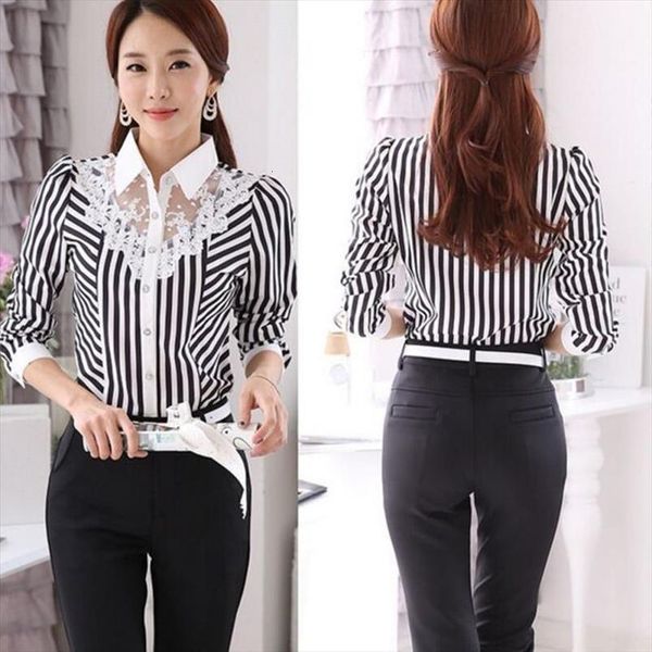 women blouse long sleeve lace striped turn down collar blouses regular official female formal shirt spring autumn, White
women blouse long sleeve lace striped turn down collar blouses regular official female formal shirt spring autumn, White