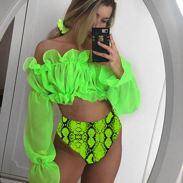 2020 new chiffon long sleeves bikini swimwear women high waist swimsuit snakeskin print bikini set bathing suits beach wear
2020 new chiffon long sleeves bikini swimwear women high waist swimsuit snakeskin print bikini set bathing suits beach wear