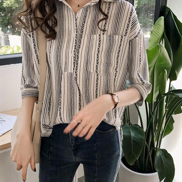 2020 summer autumn casual blouse women plus size striped print shirts three quarter sleeve button blouse female clothes fn55, White
2020 summer autumn casual blouse women plus size striped print shirts three quarter sleeve button blouse female clothes fn55, White