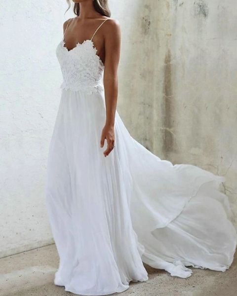 a-line wedding dresses v neck sweep / brush train chiffon spaghetti strap with lace insert, White
a-line wedding dresses v neck sweep / brush train chiffon spaghetti strap with lace insert, White