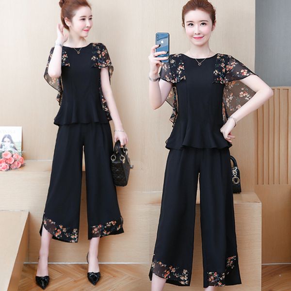 plus size5xl 2 piece outfits for women clothes 2020 floral print pants set two piece set chiffon ensemble femme deux pieces, White 
plus size5xl 2 piece outfits for women clothes 2020 floral print pants set two piece set chiffon ensemble femme deux pieces, White