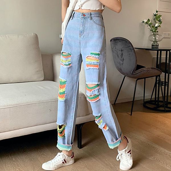 colorful ripped jeans woman casual high waist pockets straight boyfriend jeans for women plus size loose blue mujer
colorful ripped jeans woman casual high waist pockets straight boyfriend jeans for women plus size loose blue mujer