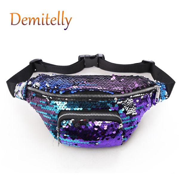 fashion sequins ladies tote bagpu leather ladies waist bag personality wild handbag outdoor travel shopping hand wallet
