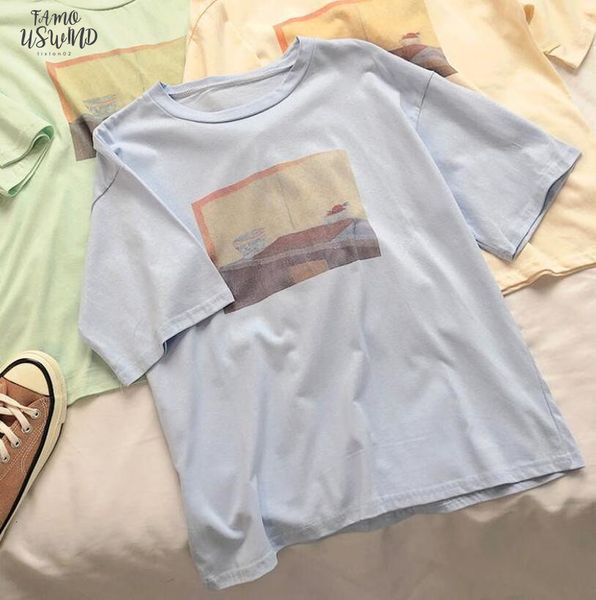 women t shirts vintage temperament oil painting printed round neck short sleeved t shirt drop shipping good quality, White
women t shirts vintage temperament oil painting printed round neck short sleeved t shirt drop shipping good quality, White