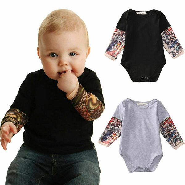 infant baby girl boy kid tattoo print long sleevess romper bodysuit clothes, Blue
