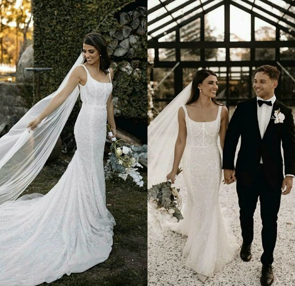 elegant mermaid wedding dresses spaghetti neck lace appliques bridal gowns sweep train beach robes de soirée wedding dress, White
elegant mermaid wedding dresses spaghetti neck lace appliques bridal gowns sweep train beach robes de soirée wedding dress, White