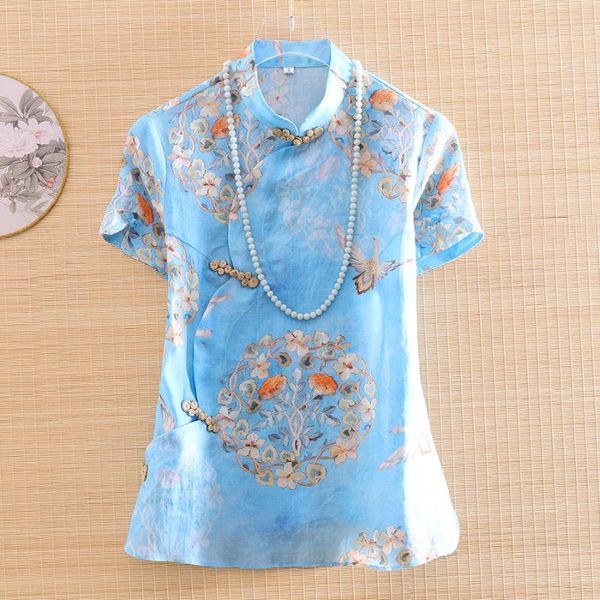 women ramie shirt chinese style royal print folral loose elegant lady blouse retro female s-xxl, Red
women ramie shirt chinese style royal print folral loose elegant lady blouse retro female s-xxl, Red