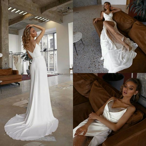 2020 new spaghetti wedding dresses with high split sweep train beach wedding gowns customise robe de mariée cheap, White
2020 new spaghetti wedding dresses with high split sweep train beach wedding gowns customise robe de mariée cheap, White