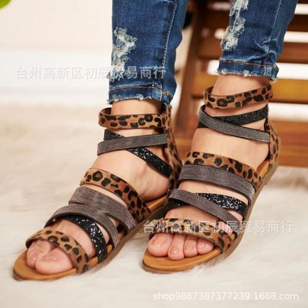 sandals large size women's leopard print rhinestone fish mouth loop strap flat bottom roman sandal in summer 2021, Black
sandals large size women's leopard print rhinestone fish mouth loop strap flat bottom roman sandal in summer 2021, Black