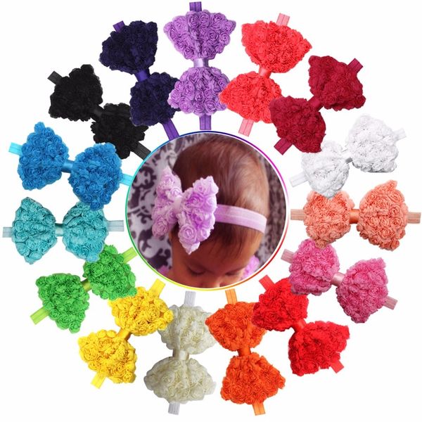 15pcs 5inch rose flower lace ribbon kids girls hair bows headbands soft elastic large (10cm bows) y200710, Slivery;white
