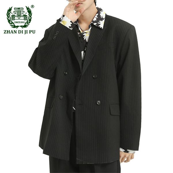 double breasted blazers men cotton korean style casual fashion stripe men's suits oversized loose streetwear trend suit jackets, White;black
double breasted blazers men cotton korean style casual fashion stripe men's suits oversized loose streetwear trend suit jackets, White;black