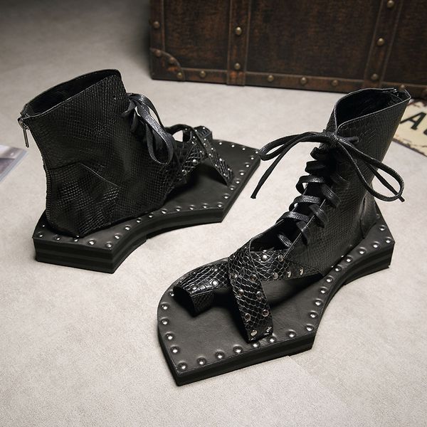 runway genuine leather snakeskin casual ankle boots geometric shape sole chunky mens shoes vintage gladiator sandals, Black
runway genuine leather snakeskin casual ankle boots geometric shape sole chunky mens shoes vintage gladiator sandals, Black