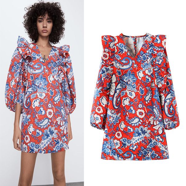 women summer minidress 2020 new fashion with v-neck floral prine long sleeve chiffon dress casual elegant pink dress, Black;gray
women summer minidress 2020 new fashion with v-neck floral prine long sleeve chiffon dress casual elegant pink dress, Black;gray