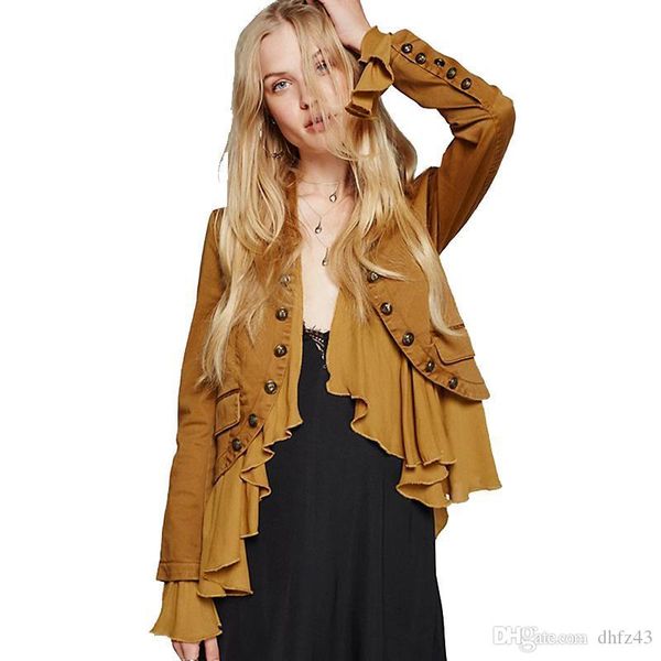 2019 spring autumn women ruffled large size thin jacket trumpet sleve stitching button yelow coat fem summer fashion elegantcoat, Black;brown
2019 spring autumn women ruffled large size thin jacket trumpet sleve stitching button yelow coat fem summer fashion elegantcoat, Black;brown