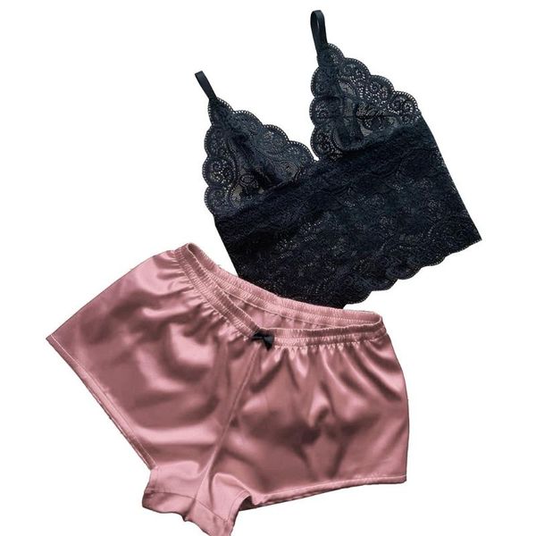 women satin lace sleepwear set v-neck camisole bowknot shorts pajamas set women's lingerie temptation babydoll nightwear, Black;white
women satin lace sleepwear set v-neck camisole bowknot shorts pajamas set women's lingerie temptation babydoll nightwear, Black;white