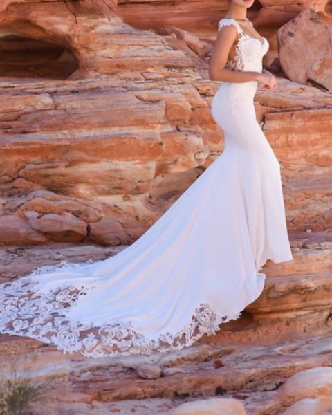 mermaid / trumpet wedding dresses v neck court train lace stretch satin sleeveless country plus size with lace embroidery, White
mermaid / trumpet wedding dresses v neck court train lace stretch satin sleeveless country plus size with lace embroidery, White
