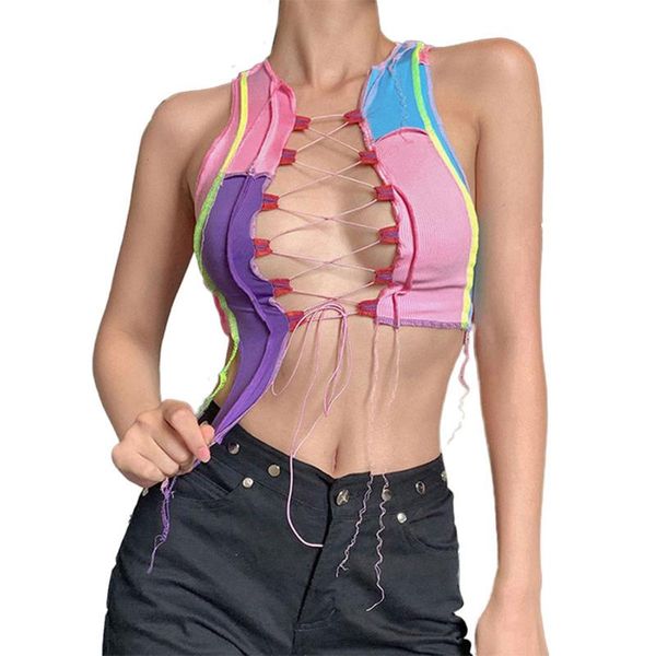women's tanks & camis fashion contrast color camisole summer hollow bandage v-neck exposed navel vest top, White
women's tanks & camis fashion contrast color camisole summer hollow bandage v-neck exposed navel vest top, White