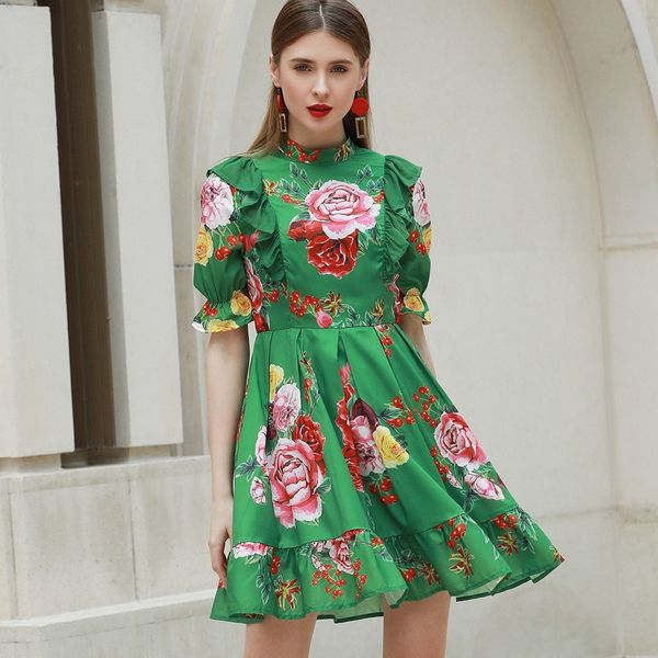 2020 summer new women's clothing europe and the united states high-end boutique short-sleeved flower high-waisted big swing age reducti
2020 summer new women's clothing europe and the united states high-end boutique short-sleeved flower high-waisted big swing age reducti