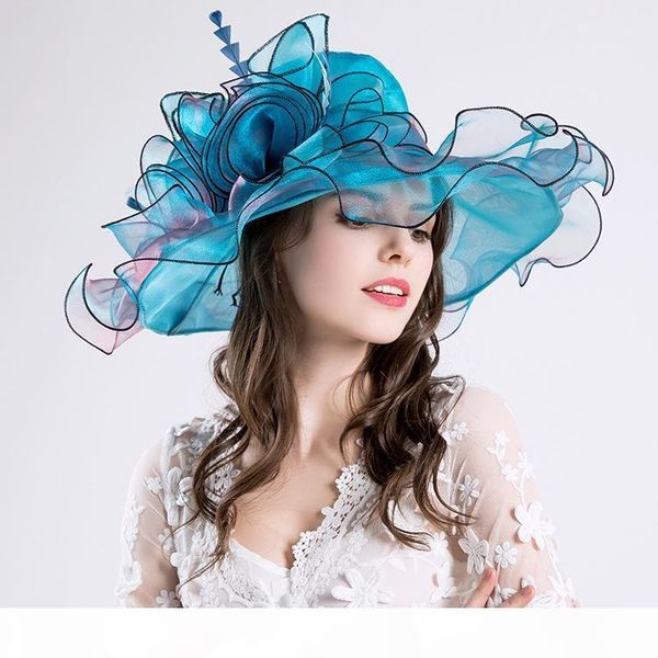 women elegant floral organza hat foldable flat ruffles wide brim hats gauze kentucky derby cap folding sun hat tea party church wedding caps, Blue;gray
women elegant floral organza hat foldable flat ruffles wide brim hats gauze kentucky derby cap folding sun hat tea party church wedding caps, Blue;gray