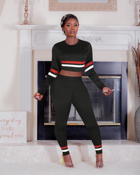 p8461 european and american selling autumn and winter red and white solid color striped sports suit two-piece female, Gray
p8461 european and american selling autumn and winter red and white solid color striped sports suit two-piece female, Gray
