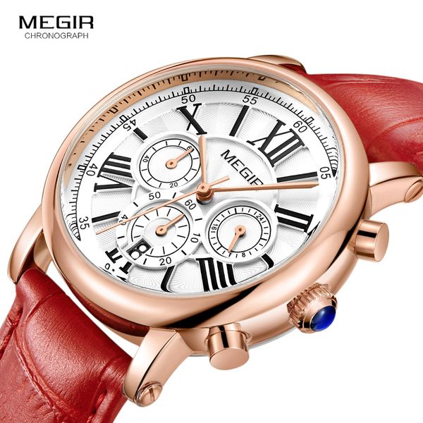 megir 24 hours display chronograph analogue quartz watch for lady girl women's fashion waterproof red leather strap wristwatch, Slivery;brown
megir 24 hours display chronograph analogue quartz watch for lady girl women's fashion waterproof red leather strap wristwatch, Slivery;brown