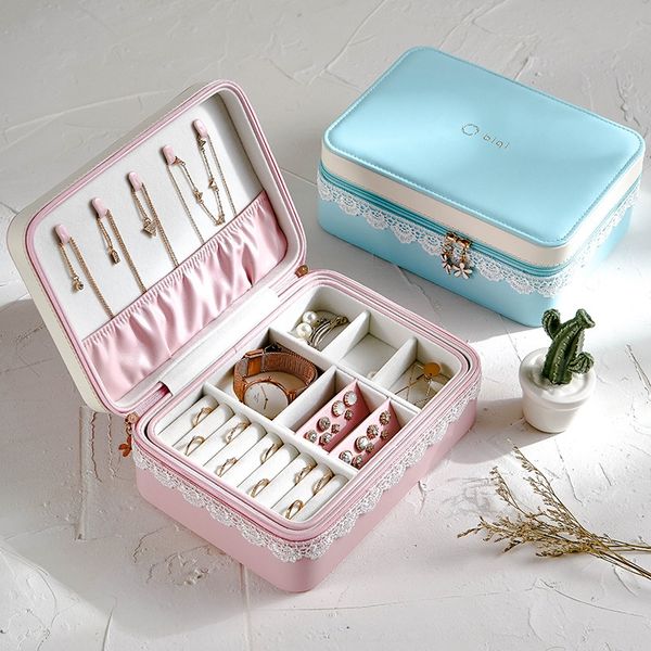 new cather princess lace double storage earrings ring jewelry storage box travel jewelry box, White
new cather princess lace double storage earrings ring jewelry storage box travel jewelry box, White