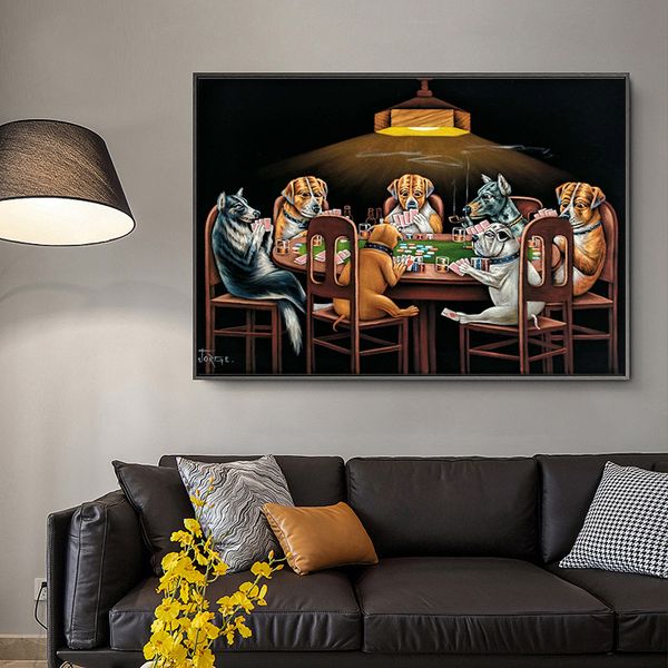 

dogs playing cards poker canvas art print oil painting poster and prints wall art for living room home decor (no frame