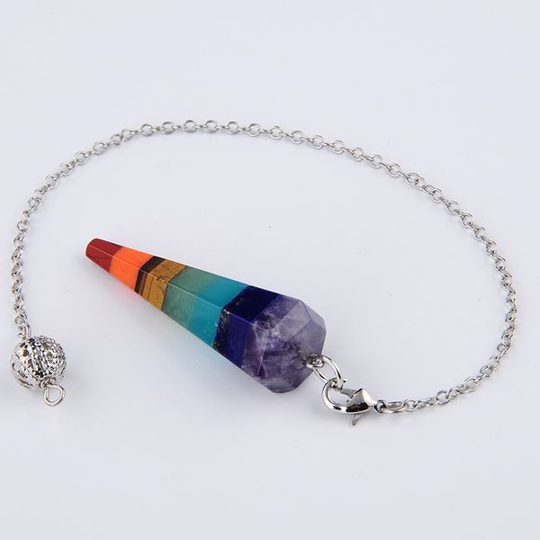 7 chakra rainbow layered natural stone pyramid pendant dowsing chain pendulum reiki healing raw quartz lapis charm yoga jewelry, Silver
7 chakra rainbow layered natural stone pyramid pendant dowsing chain pendulum reiki healing raw quartz lapis charm yoga jewelry, Silver