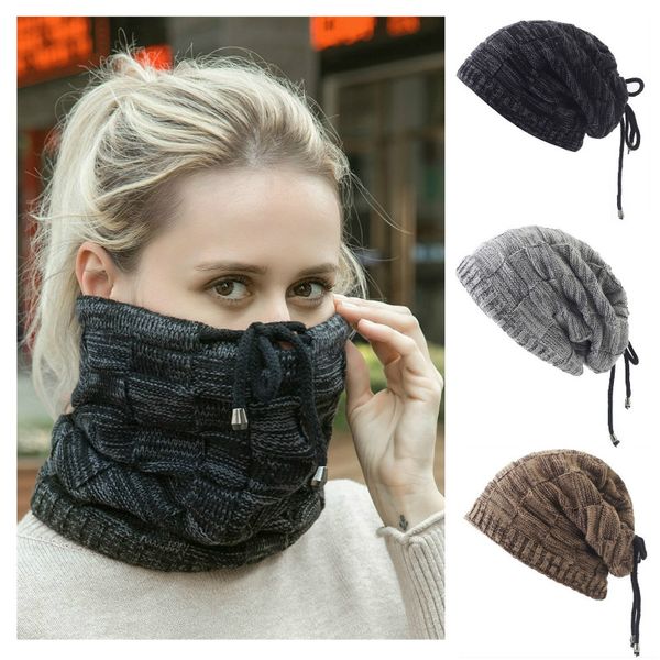 2 in 1 winter drawstring beanies hat warm scarf fashion knitting wool for men women outdoor ski sports, Black
2 in 1 winter drawstring beanies hat warm scarf fashion knitting wool for men women outdoor ski sports, Black