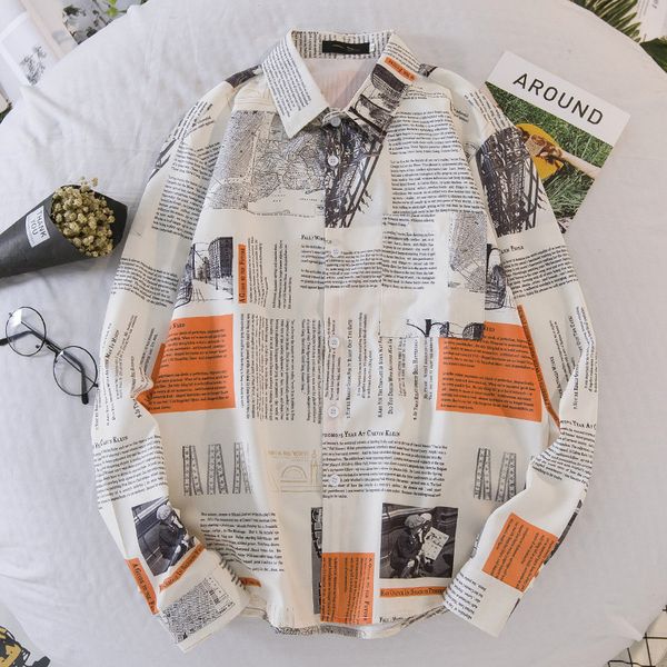 2020 spring new men long sleeve shirt personality newspaper printing cardigan men shirt casual fashion plus size loose men shirt, White
2020 spring new men long sleeve shirt personality newspaper printing cardigan men shirt casual fashion plus size loose men shirt, White