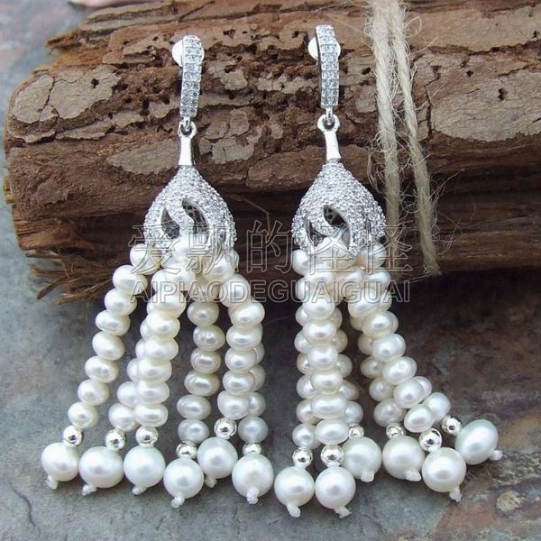 women's 2.5" white pearl earrings cz pave stud, Golden