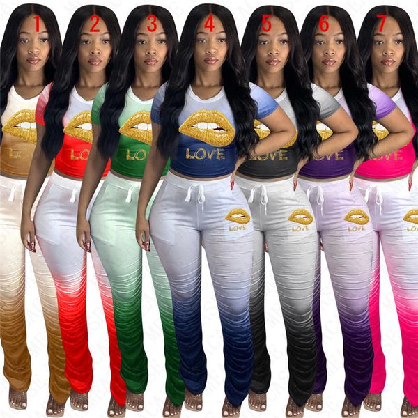 women lips tracksuit designer letters t shirt crop and ruffled pants outfits two pieces trousers suit color gradient sportwear d71610, White
women lips tracksuit designer letters t shirt crop and ruffled pants outfits two pieces trousers suit color gradient sportwear d71610, White