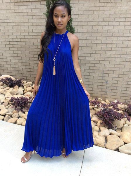 dresses sleeveless halter dress lady pure color ankle length casual dresses female clothes women pleated, Black;gray
dresses sleeveless halter dress lady pure color ankle length casual dresses female clothes women pleated, Black;gray