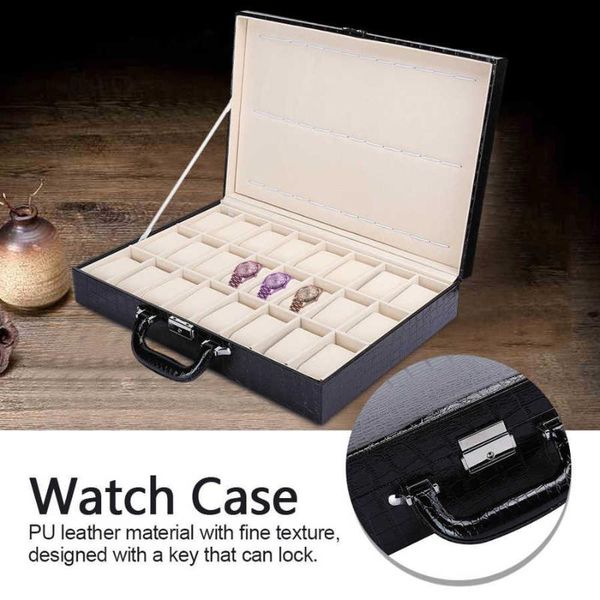 24 grid watch storage suitcase pu leather large space watch storage case with key for sorage box, Black;blue
24 grid watch storage suitcase pu leather large space watch storage case with key for sorage box, Black;blue