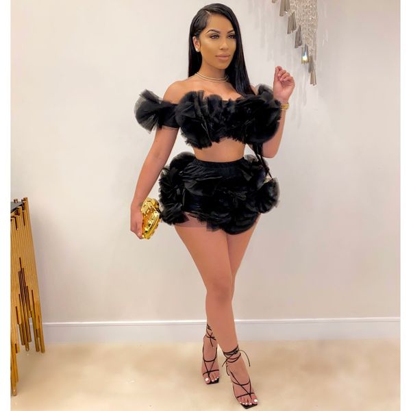 european and american new cross-border selling fashion off-shoulder mesh flower tube shorts suit female summer two-piece set, Black;white
european and american new cross-border selling fashion off-shoulder mesh flower tube shorts suit female summer two-piece set, Black;white